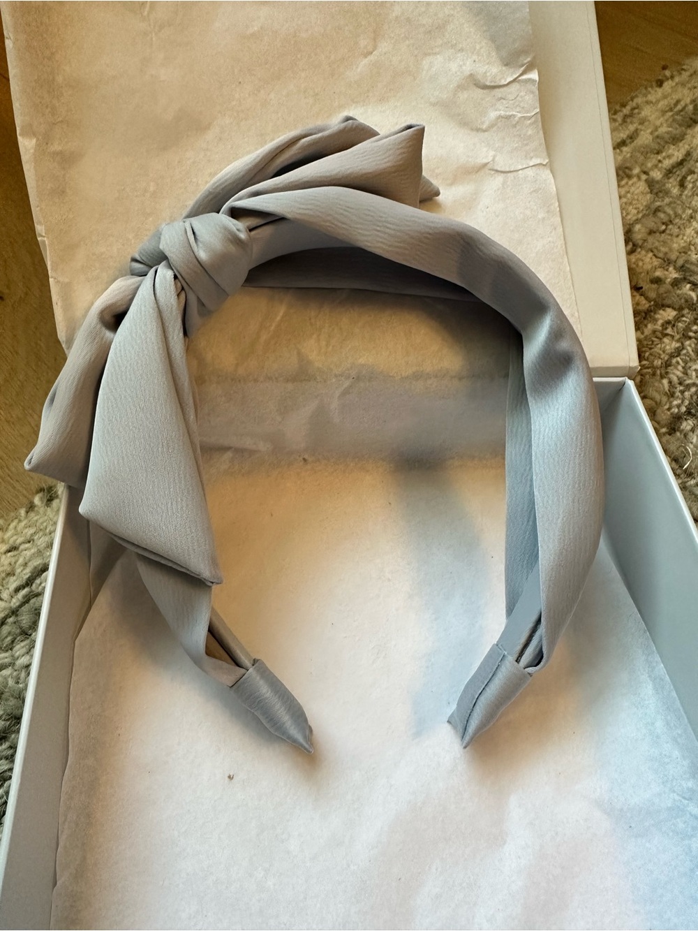 Kristin Ess Vintage Blue Satin Bow Headband Discontinued